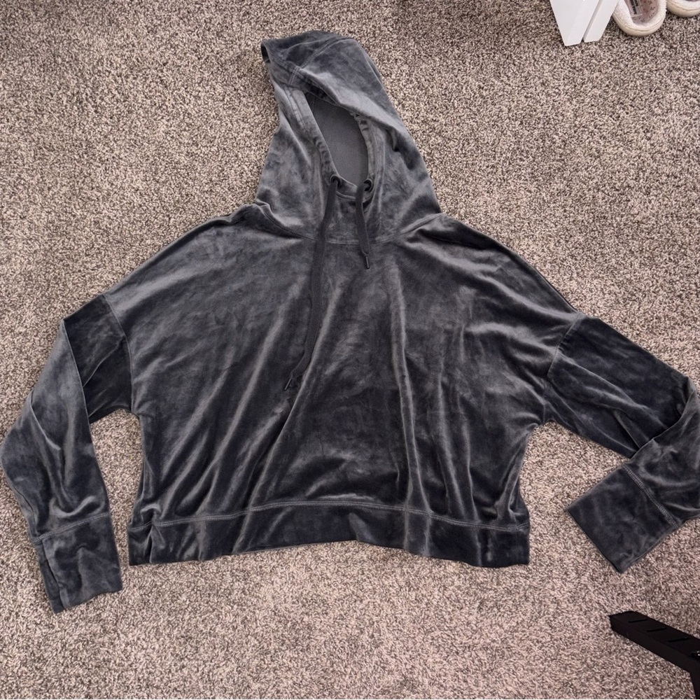 Aerie offline XXL grey long sleeve velvet hooded top